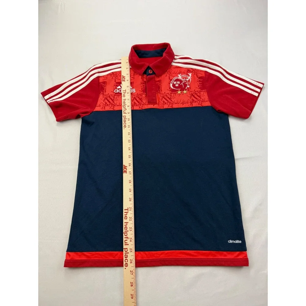 Adidas Munster Rugby Polo Mens Medium Blue‎ Red Climalite AO3892 Short Sleeve